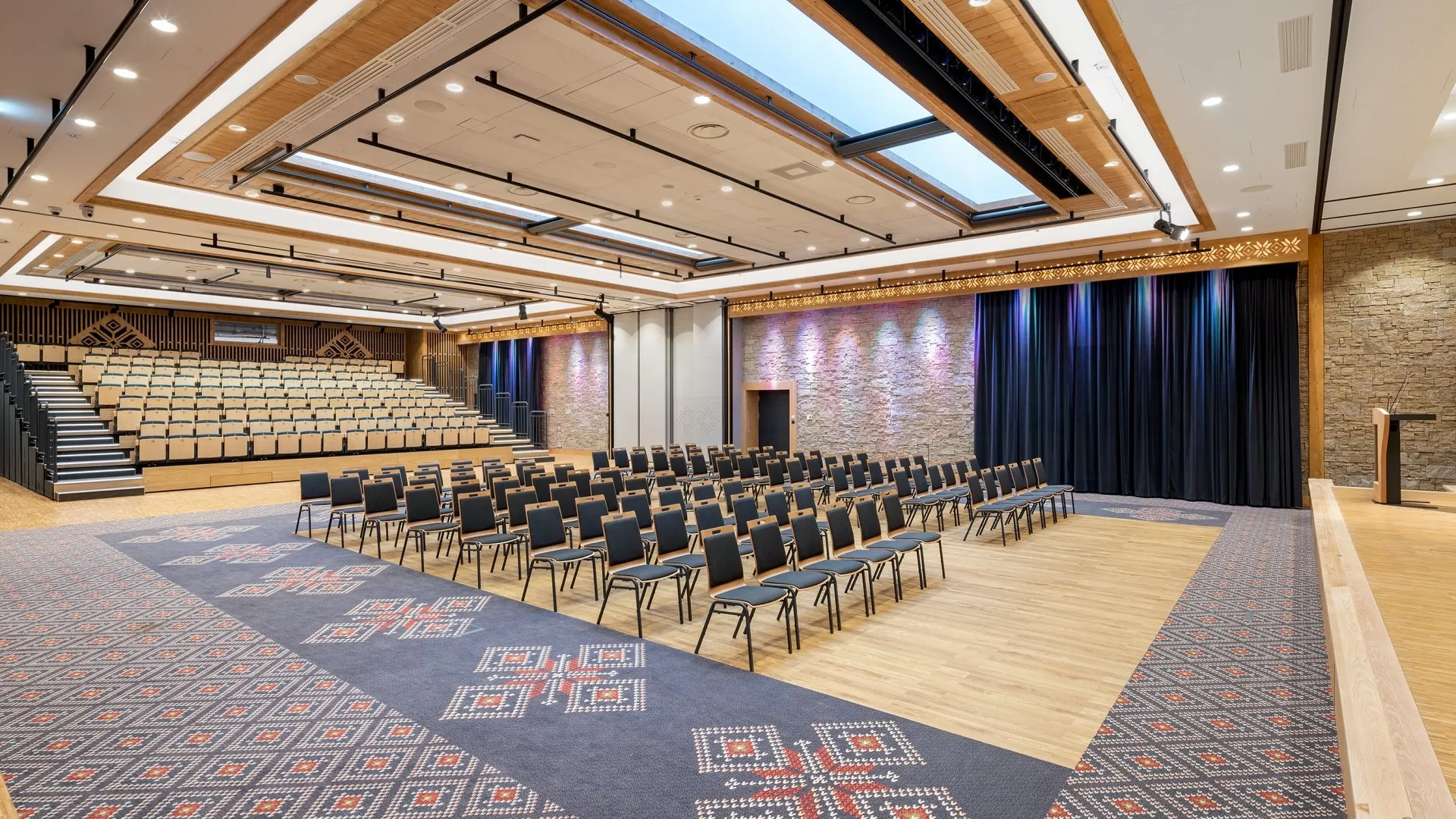 Conference room set up for an event in Hotel Bania